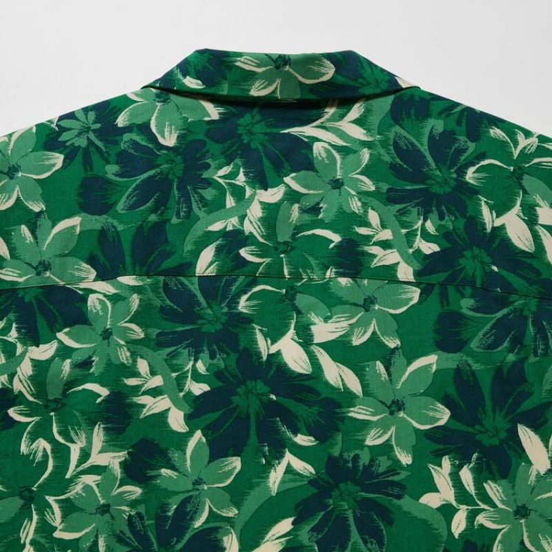 Férfi Uniqlo Pamut Blend Alkalmi Printed Rövid Sleeved (Open Collar) Ingek Zöld | RMDNJ-8590