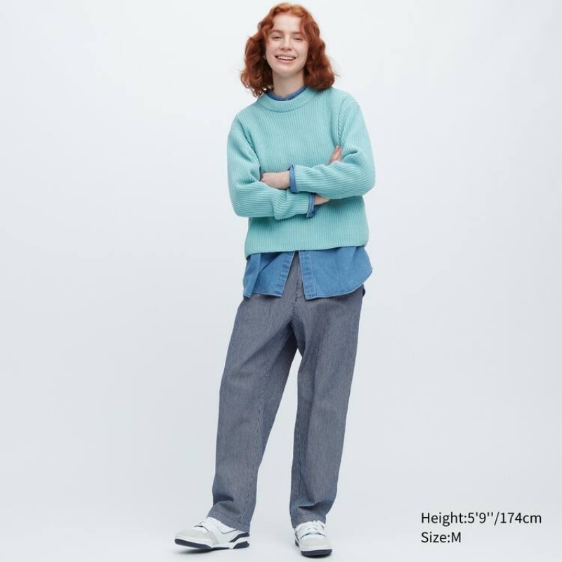 Férfi Uniqlo Pamut Hickory Relaxed Fit Ankle Length Nadrág Kék | BFSPH-9571