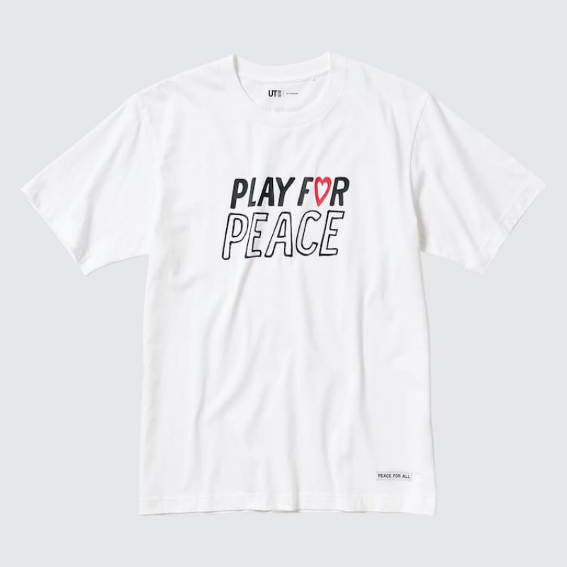 Férfi Uniqlo Peace For All Ut Grafika (Kei Nishikori) Póló Fehér | TXCGQ-8945