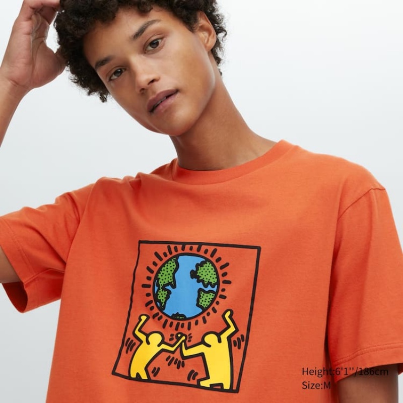 Férfi Uniqlo Peace For All Ut Grafika (Keith Haring) Póló Narancssárga | OVULD-0872