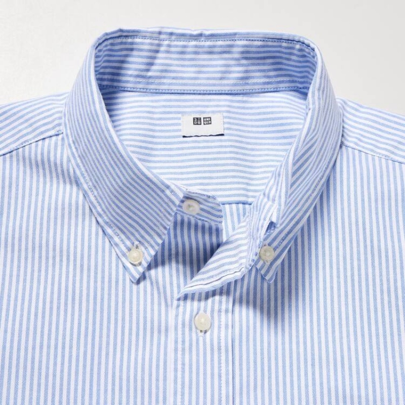 Férfi Uniqlo Regular Fit Csíkos Oxford (Button-down Collar) Ingek Kék | KAWRS-0218