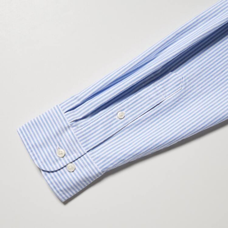 Férfi Uniqlo Regular Fit Csíkos Oxford (Button-down Collar) Ingek Kék | KAWRS-0218