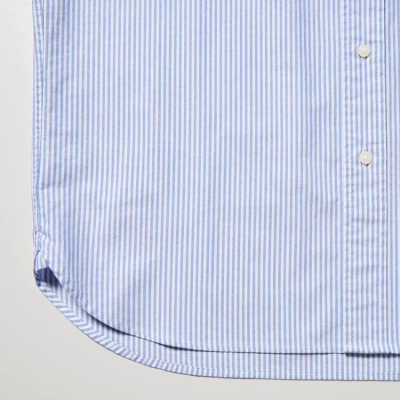 Férfi Uniqlo Regular Fit Csíkos Oxford (Button-down Collar) Ingek Kék | KAWRS-0218