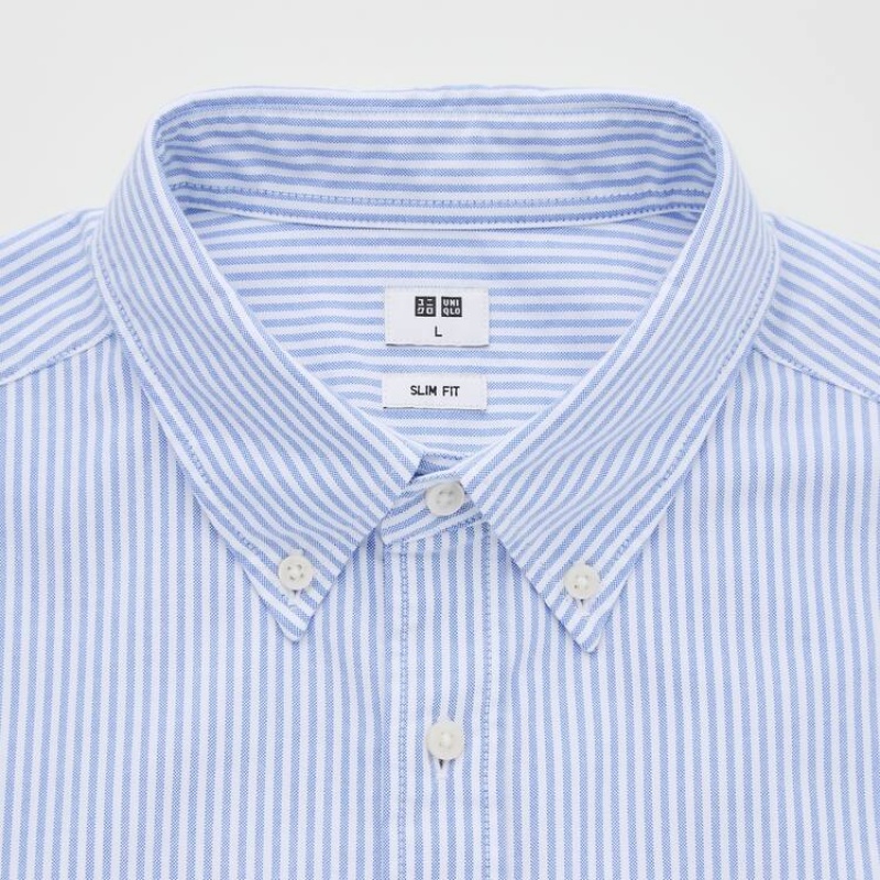 Férfi Uniqlo Slim Fit Csíkos Oxford (Button-down Collar) Ingek Kék | EDNZP-7413