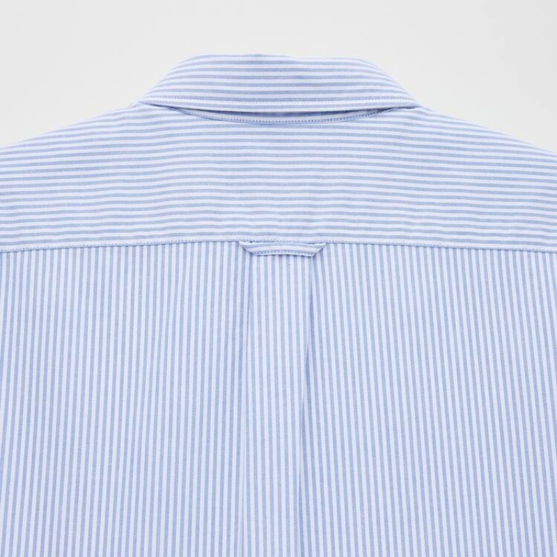 Férfi Uniqlo Slim Fit Csíkos Oxford (Button-down Collar) Ingek Kék | EDNZP-7413