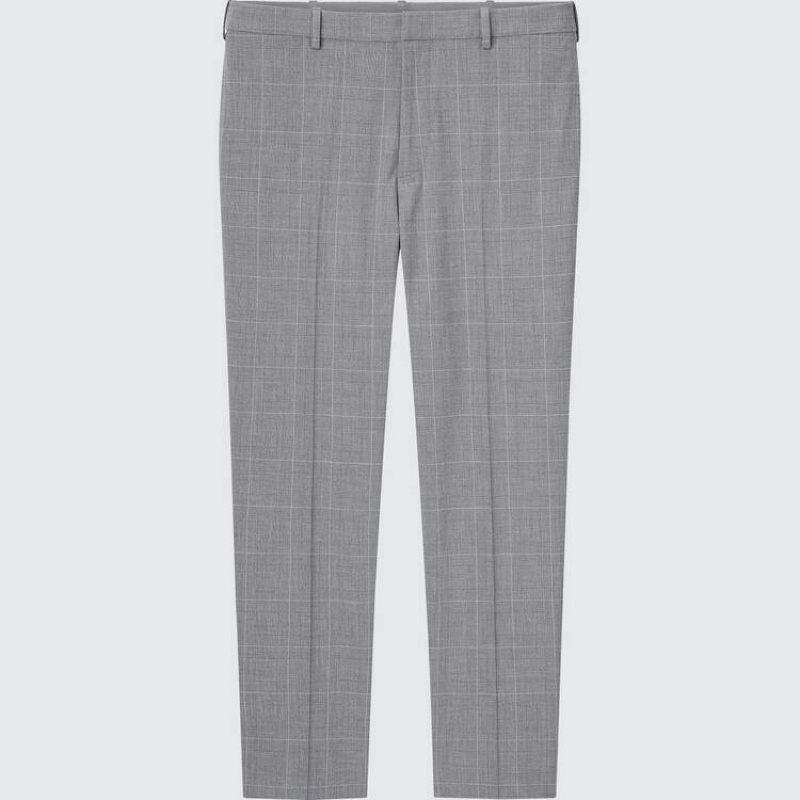 Férfi Uniqlo Smart Kényelem Glen Checked Ankle Length Nadrág Szürke | QDXLZ-0516