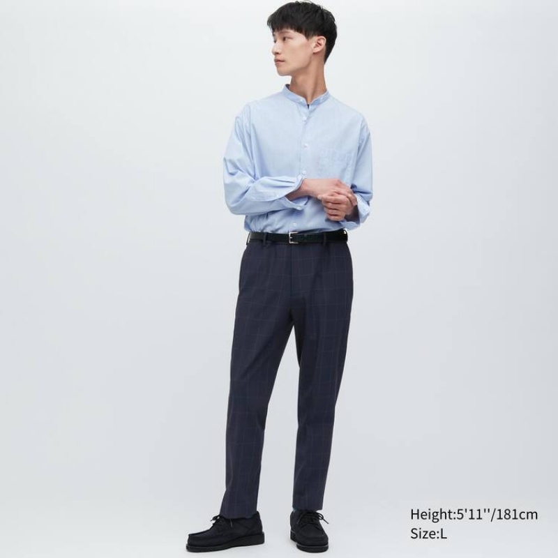 Férfi Uniqlo Smart Patterned Ankle Length Nadrág Sötétkék | ZADQX-4953