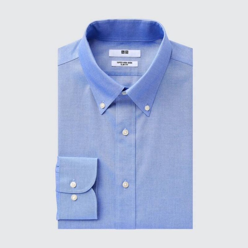 Férfi Uniqlo Super Non-iron Slim Fit (Button-down Collar) Ingek Kék | RTUMX-1659