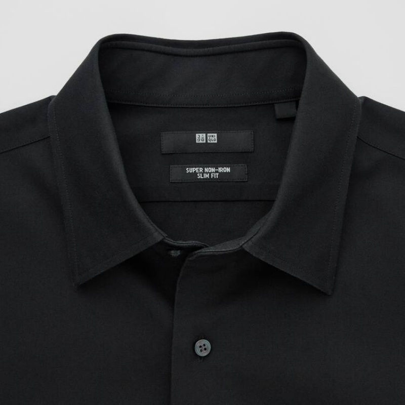 Férfi Uniqlo Super Non-iron Slim Fit (Regular Collar) Ingek Fekete | YNRCM-1570