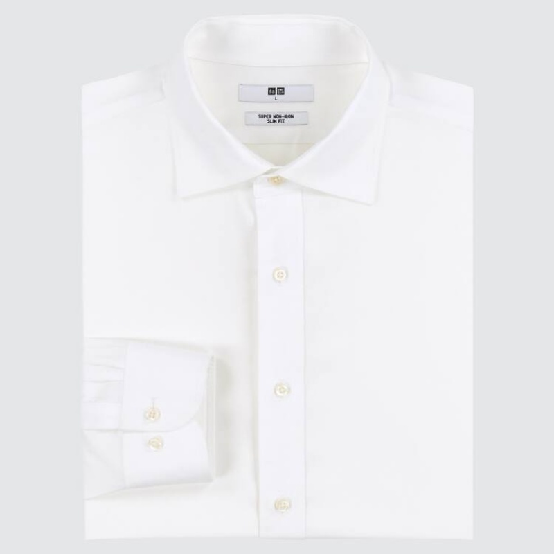 Férfi Uniqlo Super Non-iron Slim Fit (Semi-cutaway Collar) (2021 Season) Ingek Fehér | VSFWR-7591