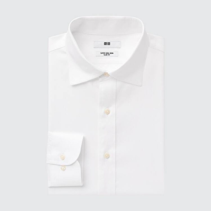 Férfi Uniqlo Super Non-iron Slim Fit (Semi-cutaway Collar) Ingek Fehér | OZXIT-4762