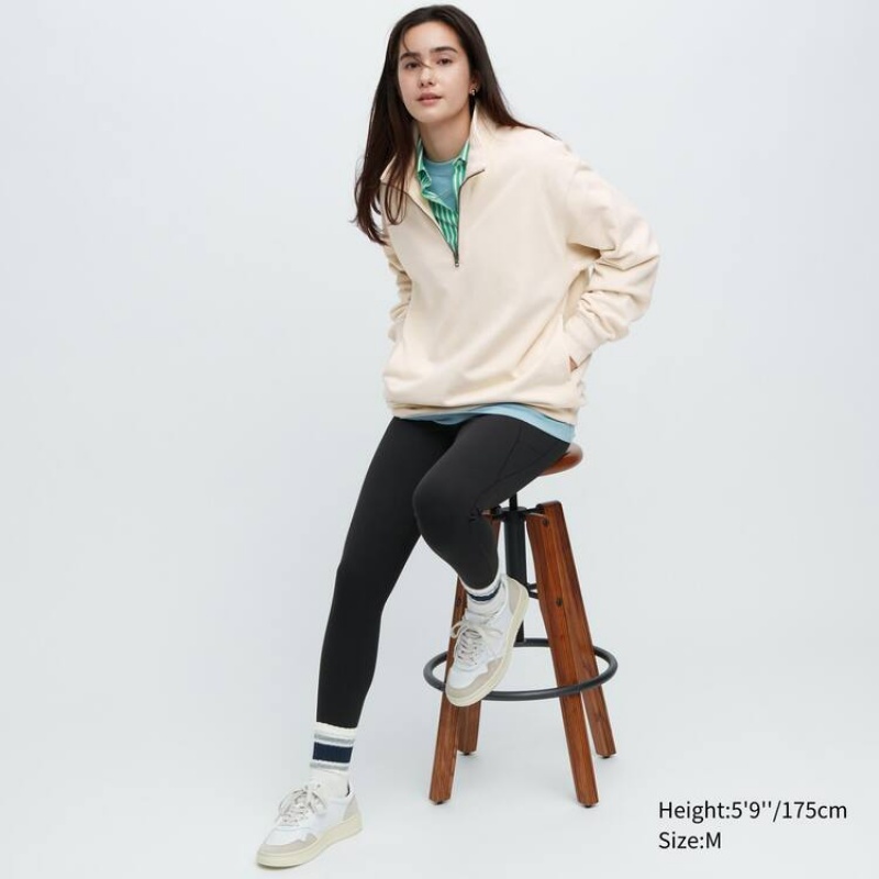 Férfi Uniqlo Sweat Half-zipped Pullover Pulóverek Bézs | ZVQWH-0485