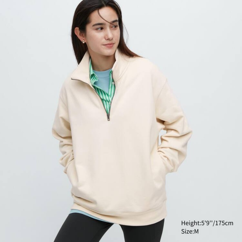 Férfi Uniqlo Sweat Half-zipped Pullover Pulóverek Bézs | ZVQWH-0485