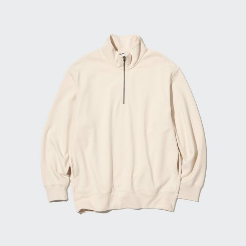 Férfi Uniqlo Sweat Half-zipped Pullover Pulóverek Bézs | ZVQWH-0485