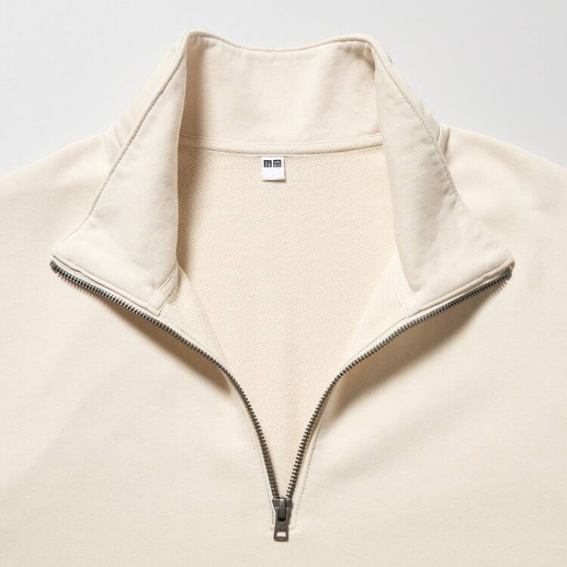 Férfi Uniqlo Sweat Half-zipped Pullover Pulóverek Bézs | ZVQWH-0485