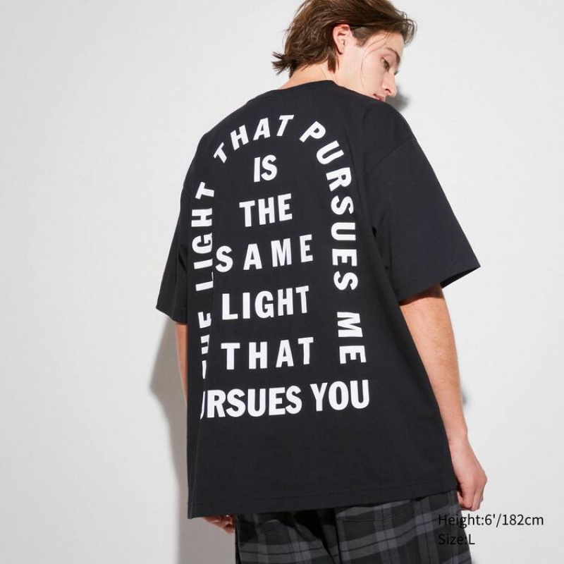 Férfi Uniqlo The Message Ut Grafika (Cali Dewitt) Pulóverek Fekete | XHQYA-6514