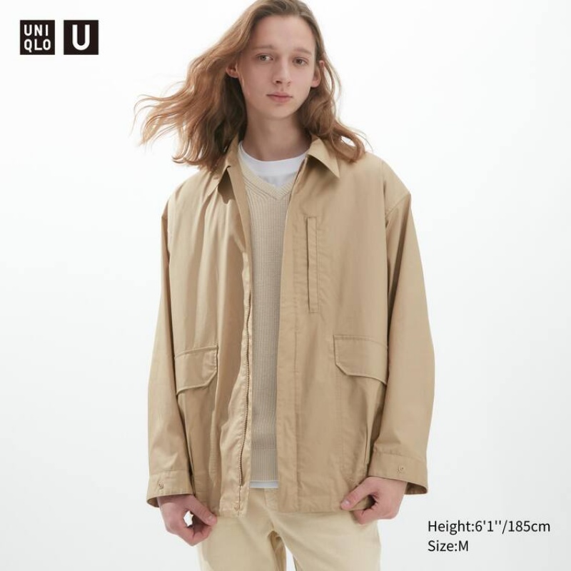 Férfi Uniqlo U Oversized Utility Kabát Bézs | MZKGF-9270