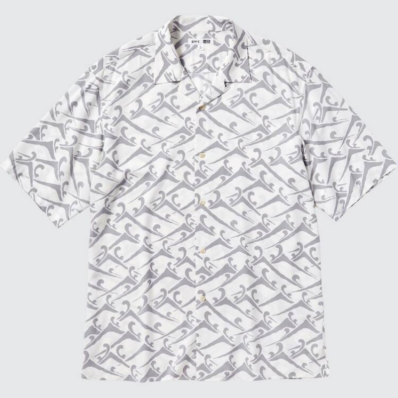 Férfi Uniqlo Unsodo Printed Rövid Sleeved (Open Collar) Ingek Fehér | PANWV-6413