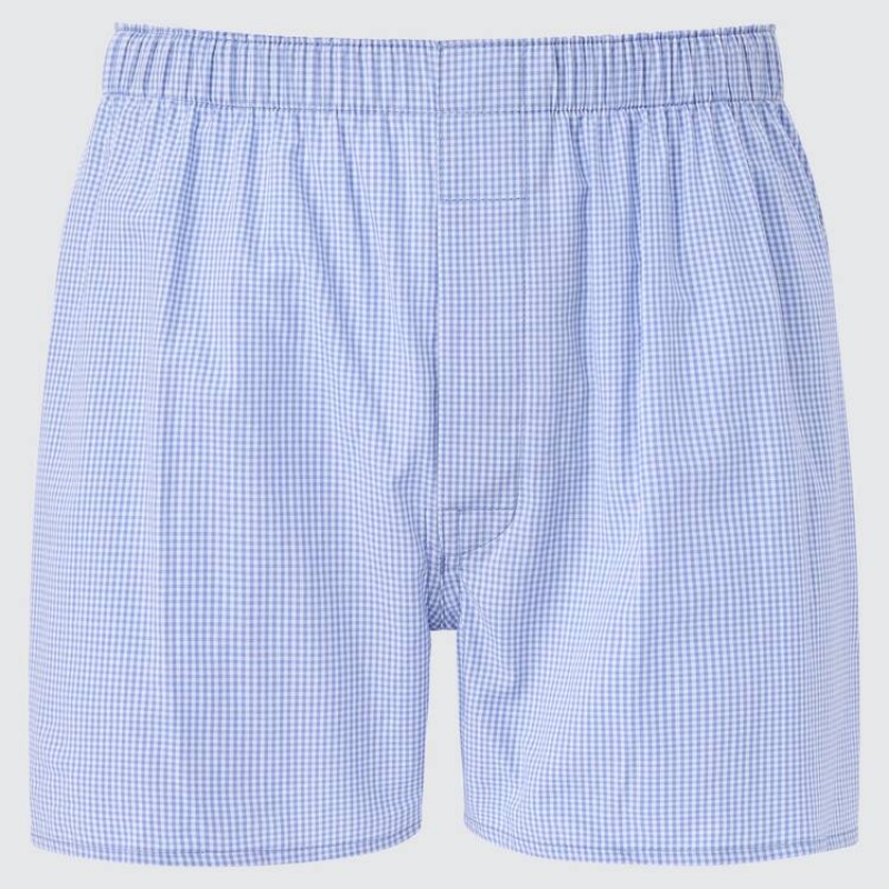 Férfi Uniqlo Woven Checked Boxer (2021 Season) Fehérnemű Kék | PTYIN-9580