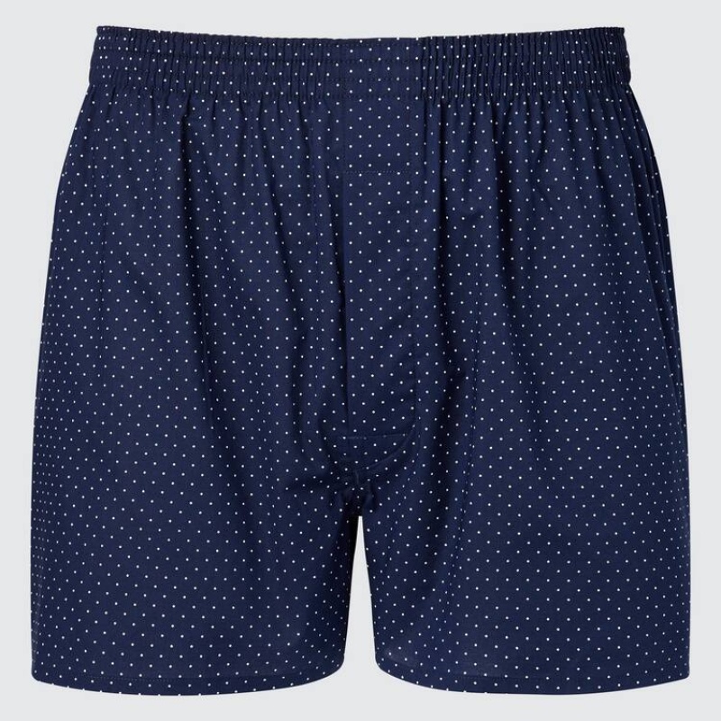 Férfi Uniqlo Woven Dotted Boxer Fehérnemű Sötétkék | EATFH-2486