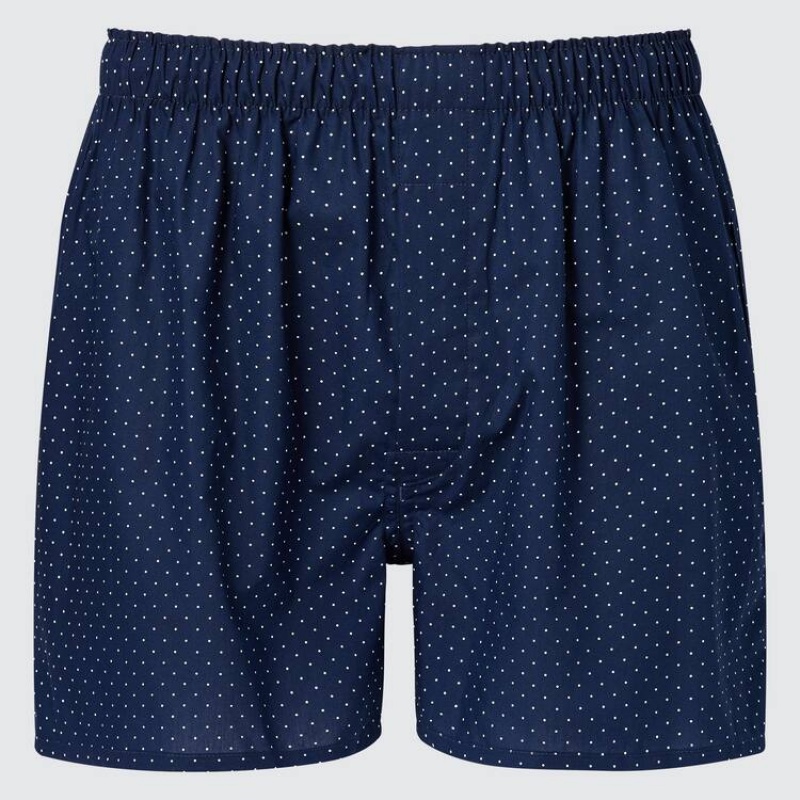 Férfi Uniqlo Woven Dotted Print Boxers Fehérnemű Sötétkék | SNEQU-6739