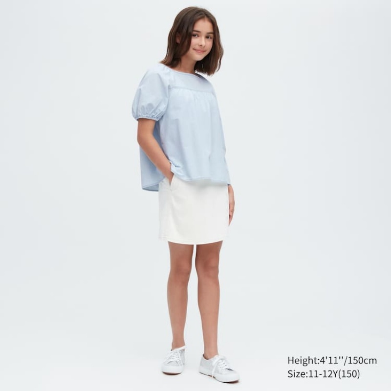 Gyerek Uniqlo 100% Pamut Chambray Gathered Ingek Kék | YMLNK-9374