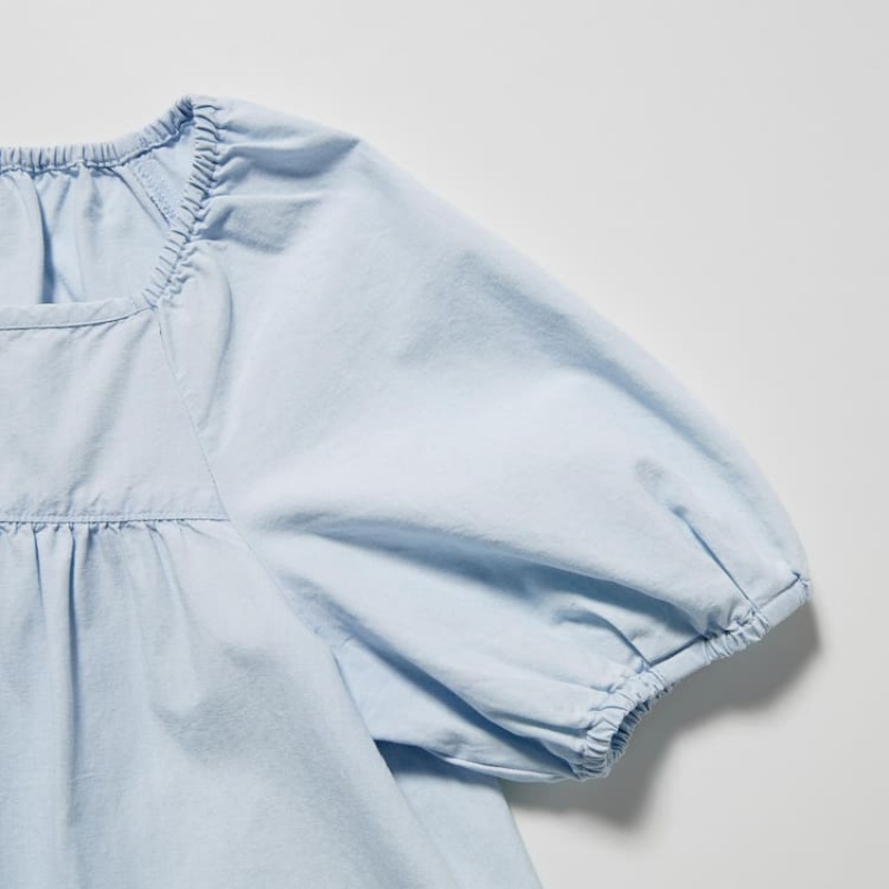 Gyerek Uniqlo 100% Pamut Chambray Gathered Ingek Kék | YMLNK-9374