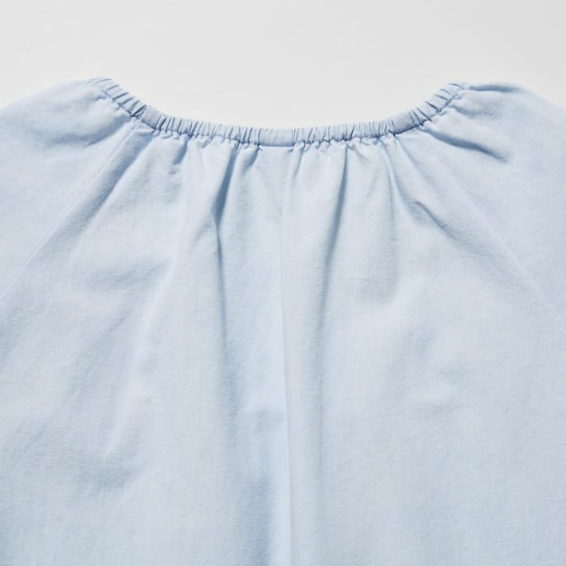 Gyerek Uniqlo 100% Pamut Chambray Gathered Ingek Kék | YMLNK-9374