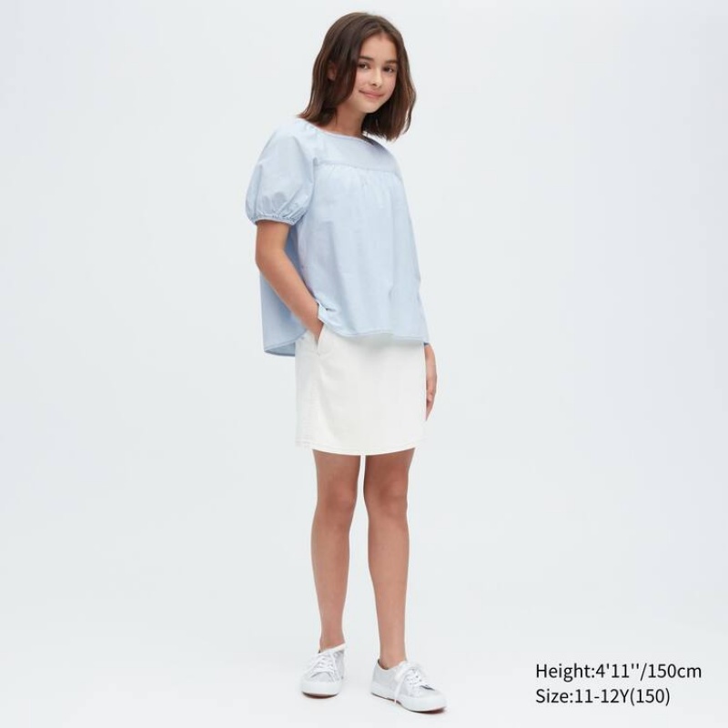 Gyerek Uniqlo 100% Pamut Chambray Gathered Blúz Kék | QAJZI-9817