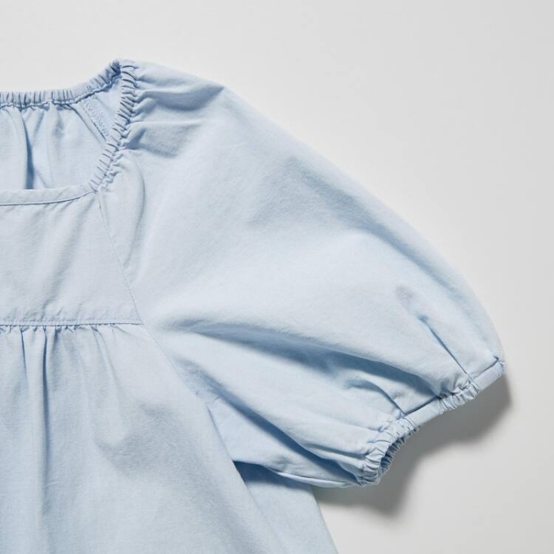 Gyerek Uniqlo 100% Pamut Chambray Gathered Blúz Kék | QAJZI-9817