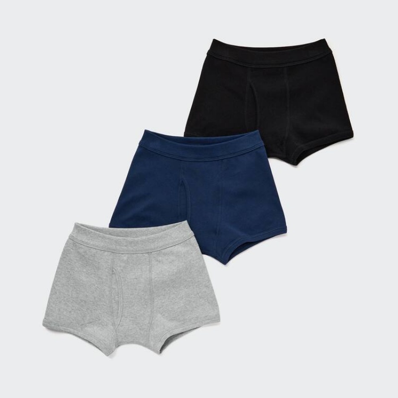 Gyerek Uniqlo Boxer (Three Pack) (2021 Season) Fehérnemű Szürke Kék Fekete | CFNMK-3194