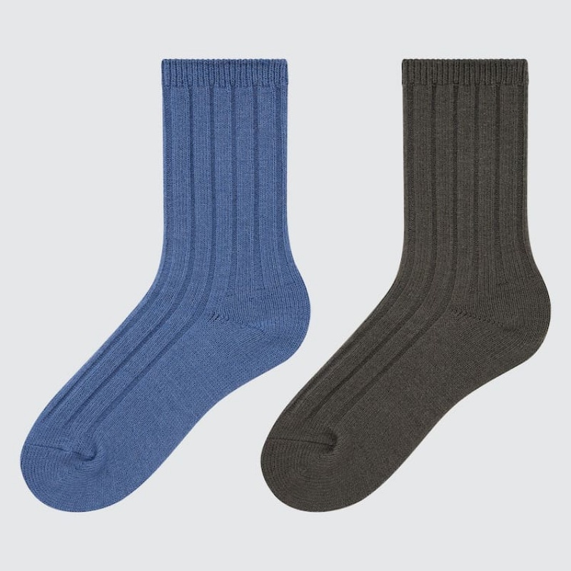 Gyerek Uniqlo Heattech Bordázott (Two Pairs) Zokni Kék Szürke | NEJPB-4362