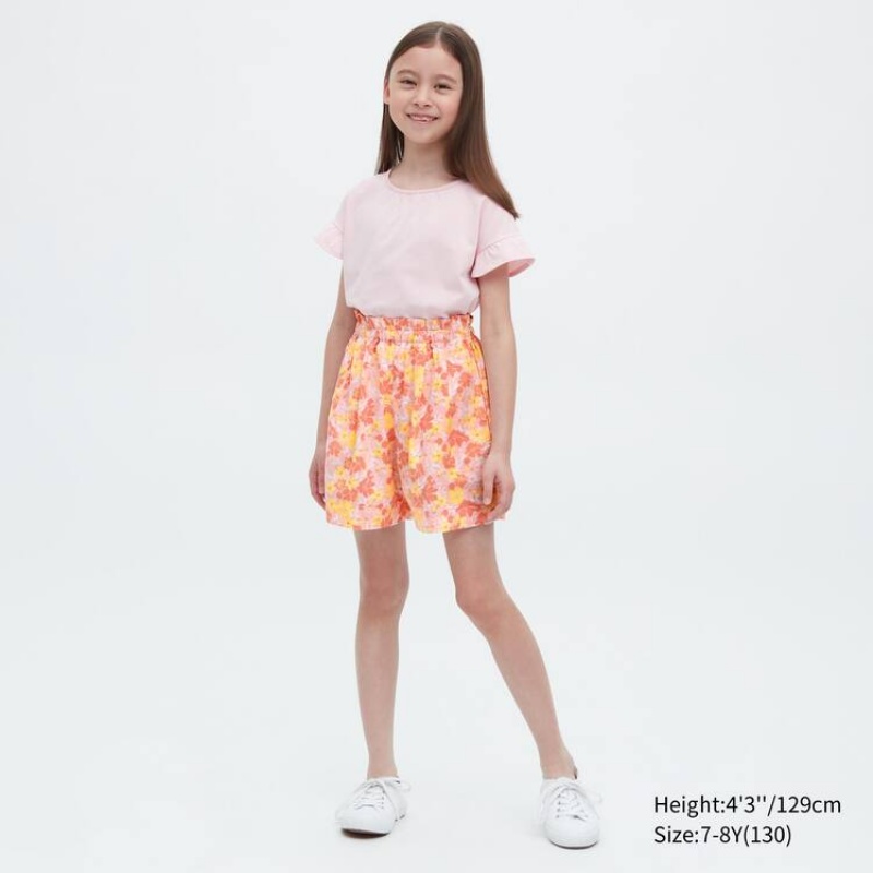 Gyerek Uniqlo Linen Blend Flower Print Easy Rövidnadrág Rózsaszín | MHYOD-9308