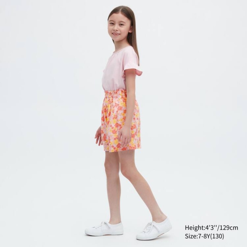 Gyerek Uniqlo Linen Blend Flower Print Easy Rövidnadrág Rózsaszín | MHYOD-9308