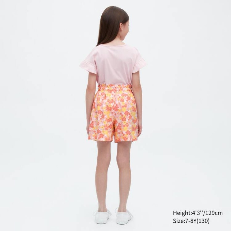 Gyerek Uniqlo Linen Blend Flower Print Easy Rövidnadrág Rózsaszín | MHYOD-9308