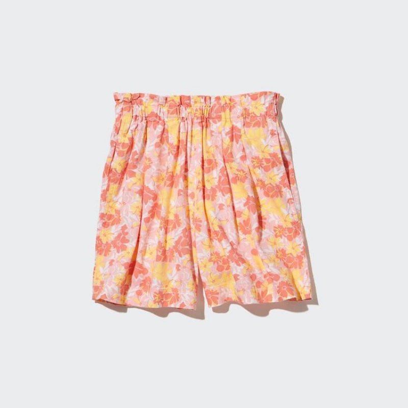 Gyerek Uniqlo Linen Blend Flower Print Easy Rövidnadrág Rózsaszín | MHYOD-9308