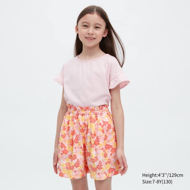 Gyerek Uniqlo Linen Blend Flower Print Easy Rövidnadrág Rózsaszín | MHYOD-9308