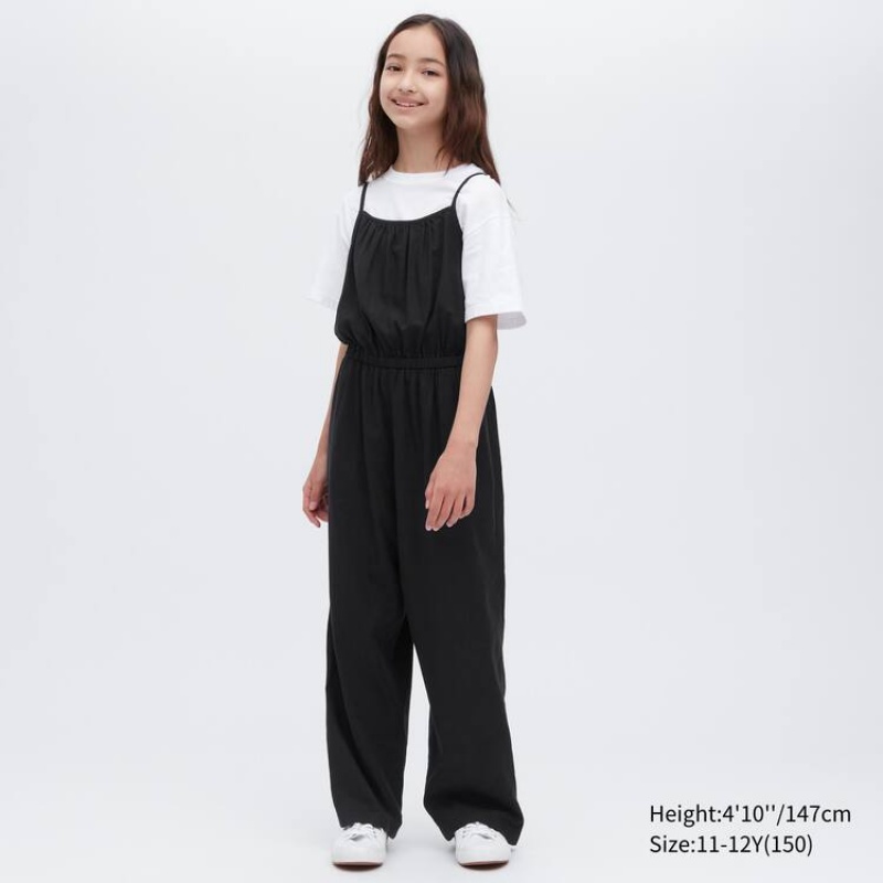 Gyerek Uniqlo Linen Blend Jumpsuit Fekete | EAQYZ-9716