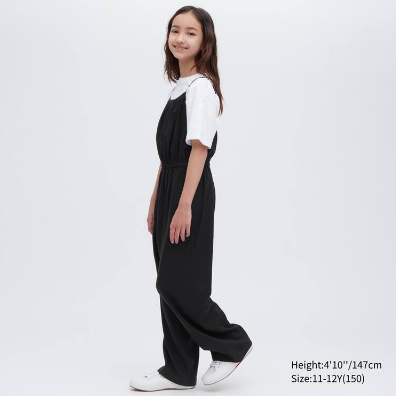 Gyerek Uniqlo Linen Blend Jumpsuit Fekete | EAQYZ-9716