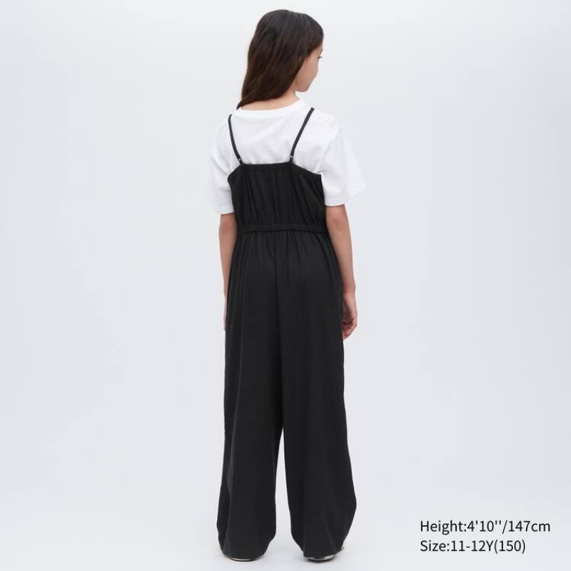 Gyerek Uniqlo Linen Blend Jumpsuit Fekete | EAQYZ-9716