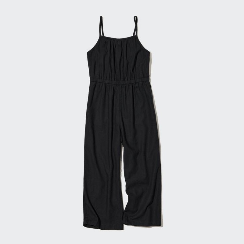 Gyerek Uniqlo Linen Blend Jumpsuit Fekete | EAQYZ-9716