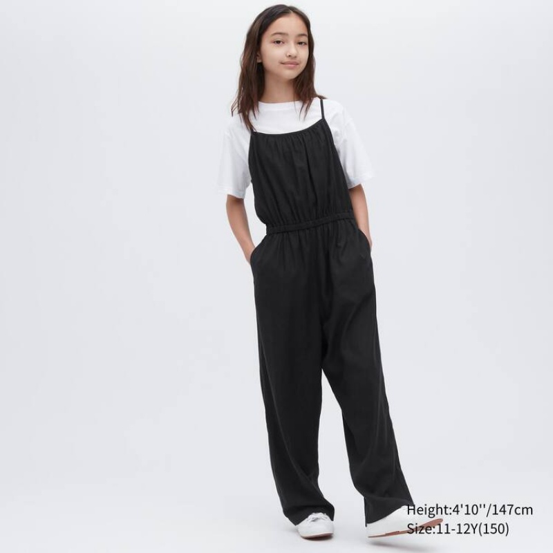 Gyerek Uniqlo Linen Blend Jumpsuit Fekete | EAQYZ-9716