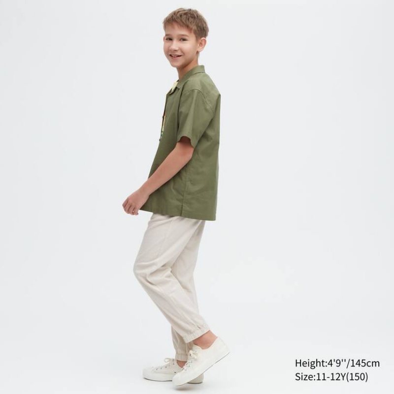 Gyerek Uniqlo Linen Blend Relaxed Fit Jogger Nadrág Bézs | TQOVZ-1562