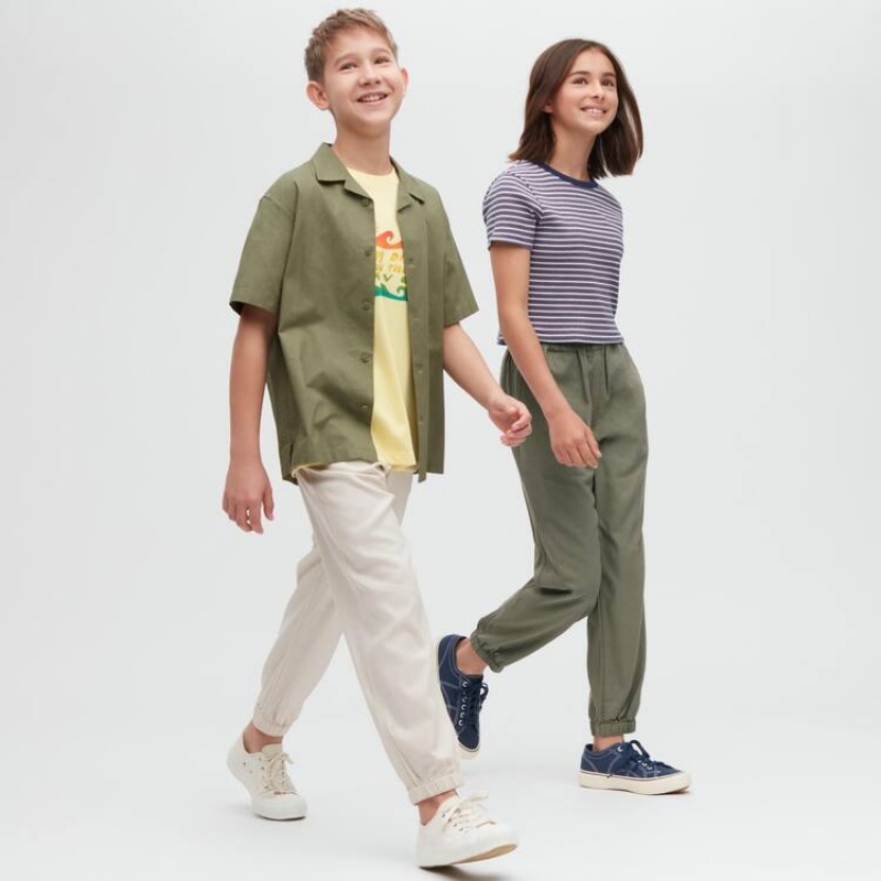 Gyerek Uniqlo Linen Blend Relaxed Fit Jogger Nadrág Bézs | TQOVZ-1562