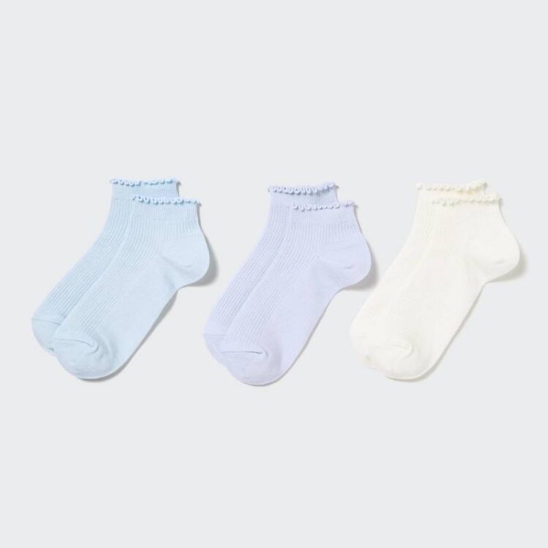 Gyerek Uniqlo Rövid (Three Pairs) Zokni Kék Lila Fehér | RVLHW-2795