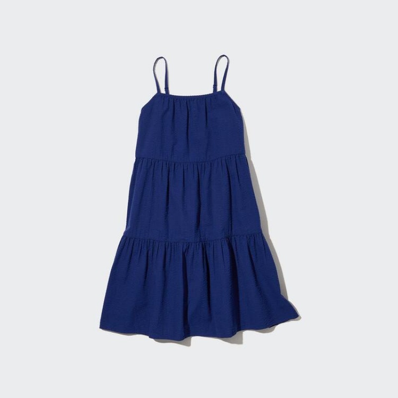 Gyerek Uniqlo Seersucker Camisole Ruha Kék | TASXW-6018