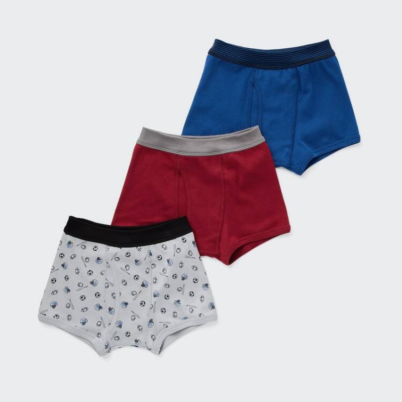 Gyerek Uniqlo Sports Boxer (Three Pairs) Fehérnemű Szürke Piros Kék | GMKAB-9564