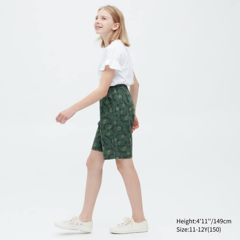 Gyerek Uniqlo Stretch Printed Easy Rövidnadrág Sötétzöld | KRVXM-1986