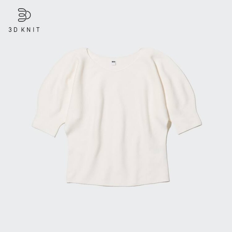 Női Uniqlo 3d Knit Seamless Pamut Volume Half Sleeved Felsők Fehér | IBQUX-8061