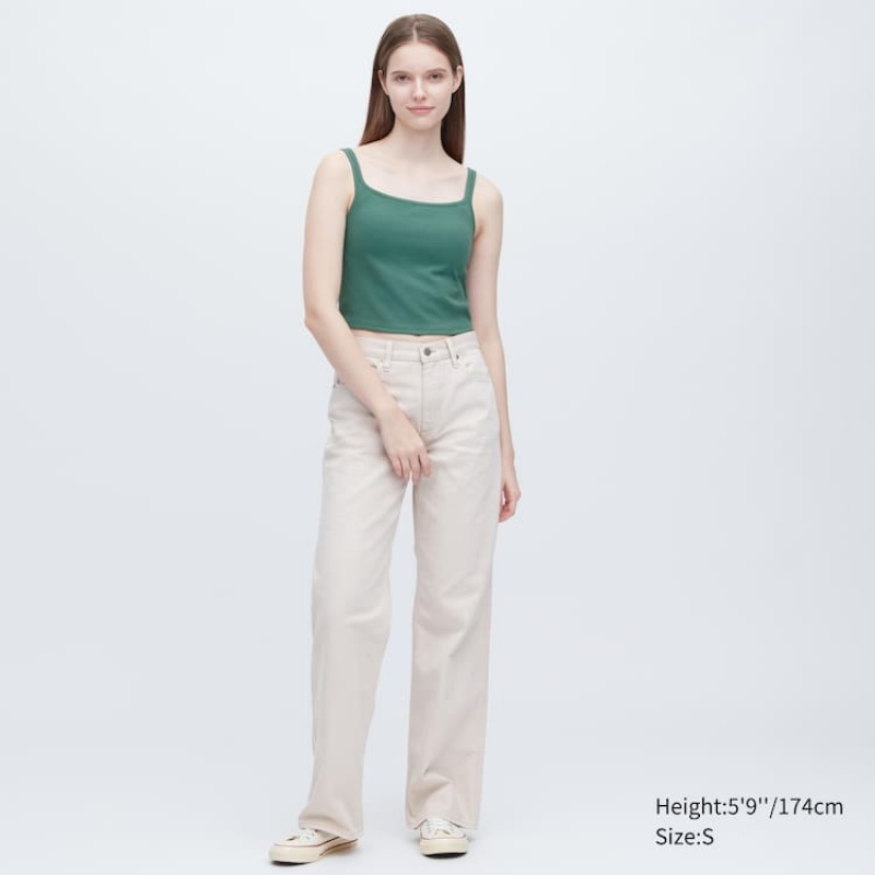 Női Uniqlo Airism Pamut Cropped Ujjatlan Mellény Zöld | FRMGL-9326